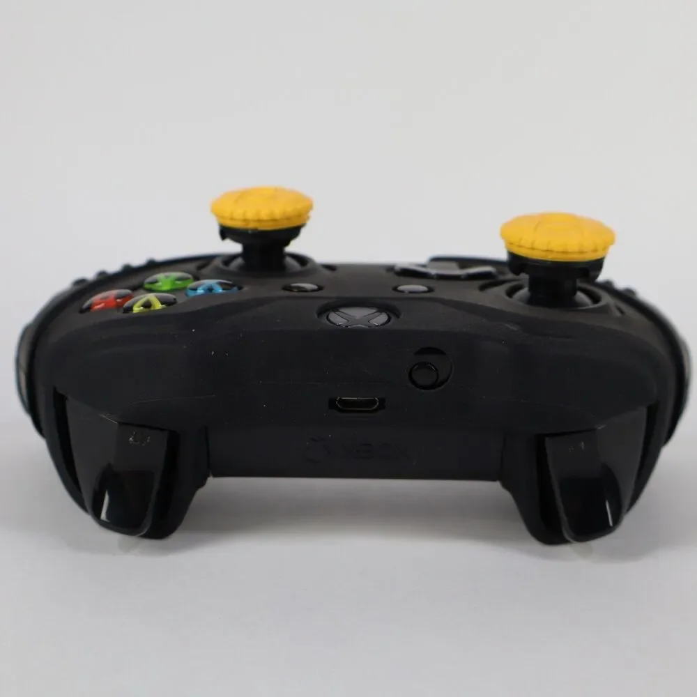 Official Microsoft Xbox One Wireless Black Controller w/ Silicone Grip & Caps